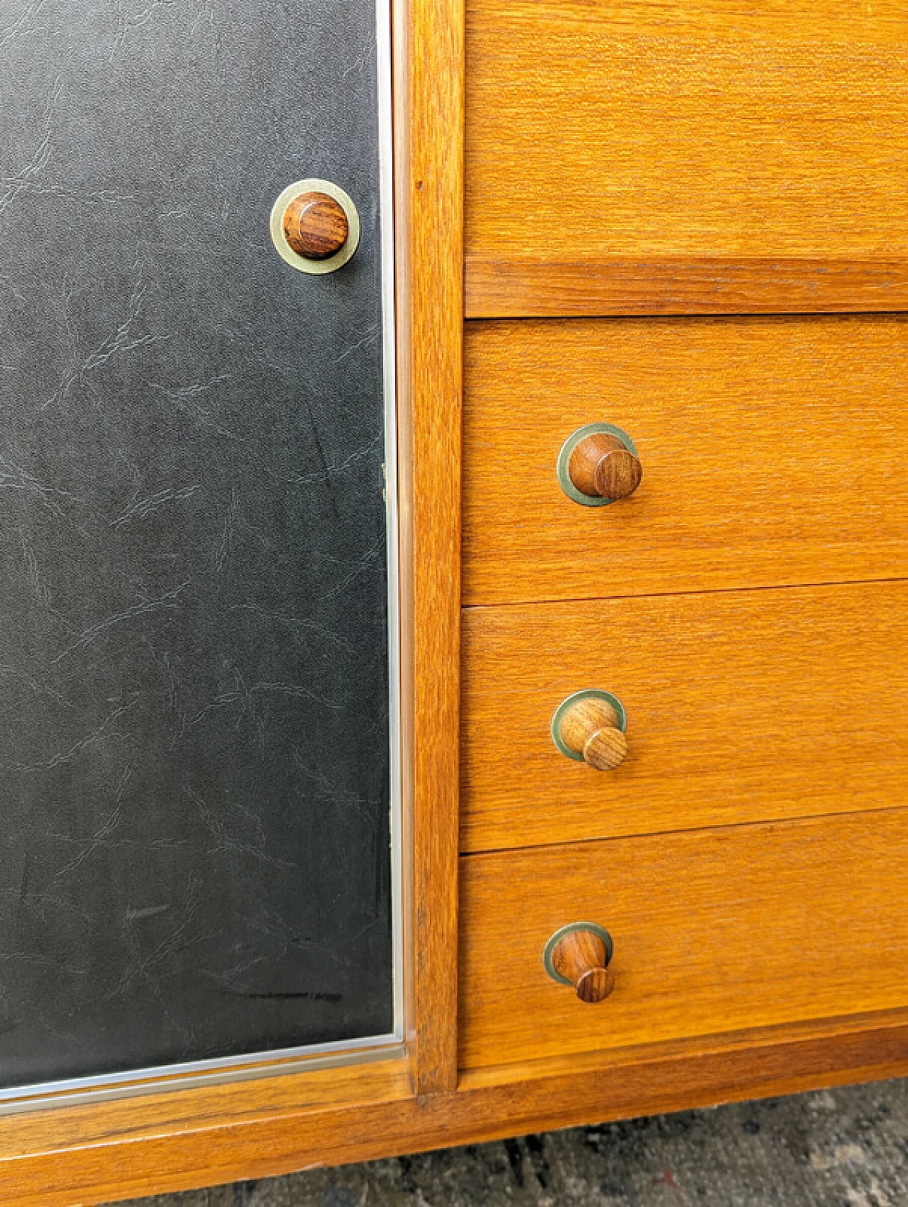 Sideboard in teak wood and black skai by G. Coslin for 3V Arredamenti, 1960s 3