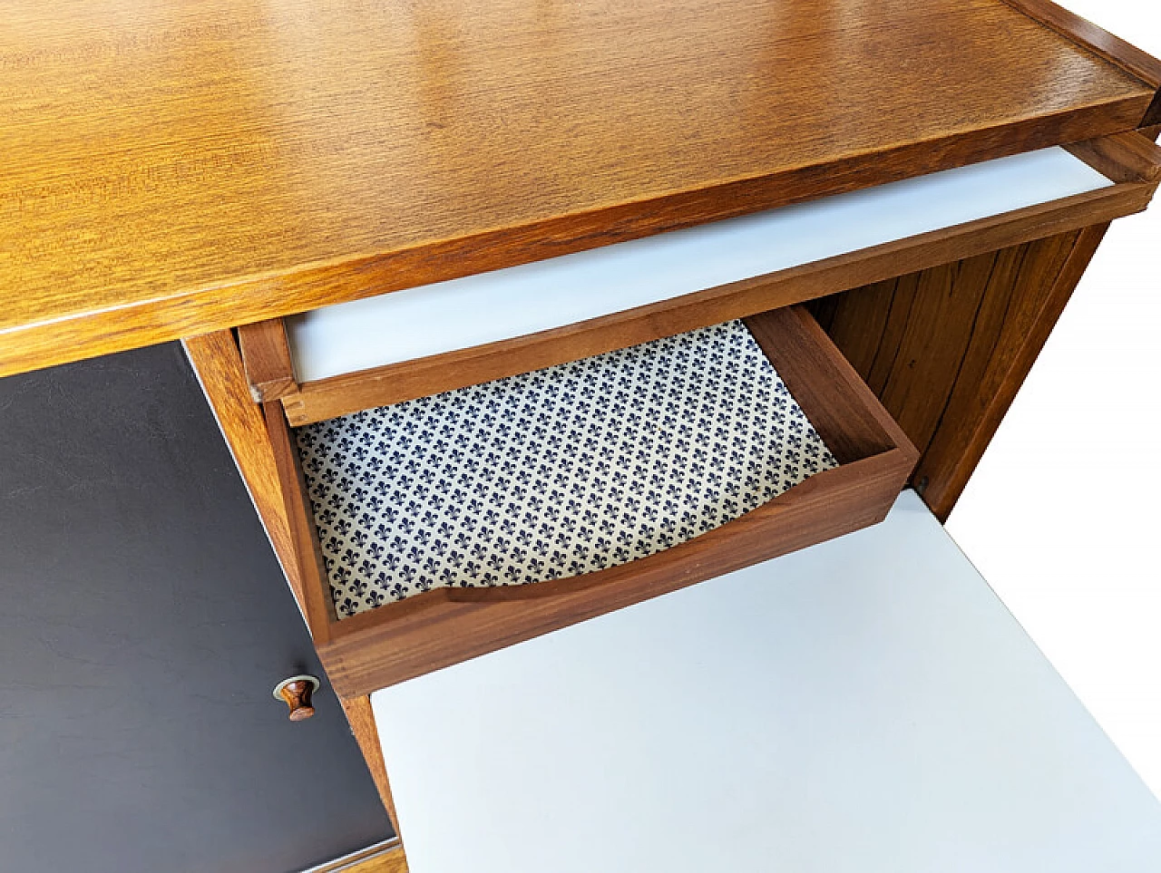 Sideboard in teak wood and black skai by G. Coslin for 3V Arredamenti, 1960s 8