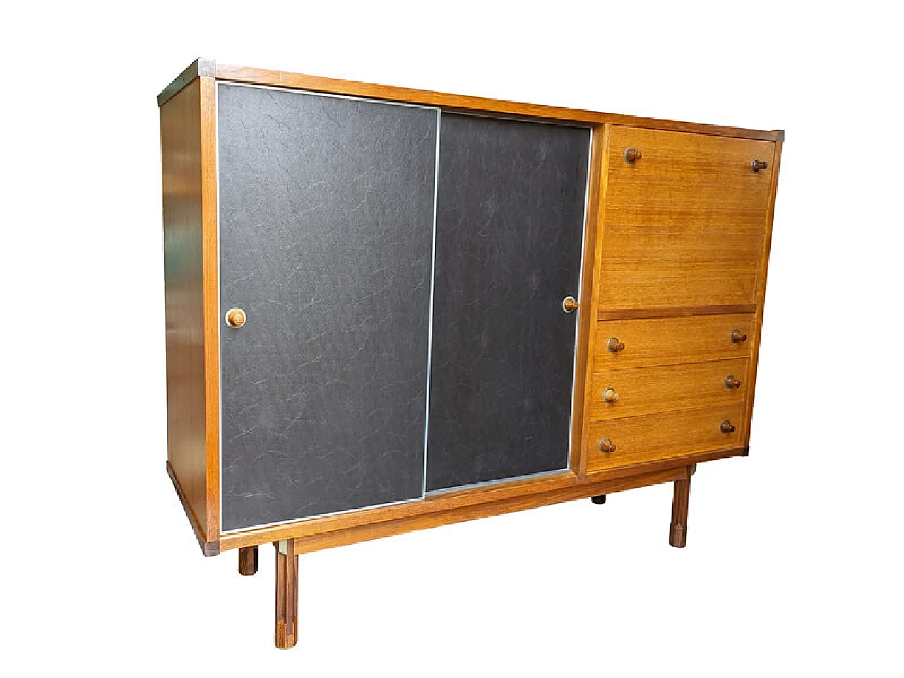 Sideboard in teak wood and black skai by G. Coslin for 3V Arredamenti, 1960s 10