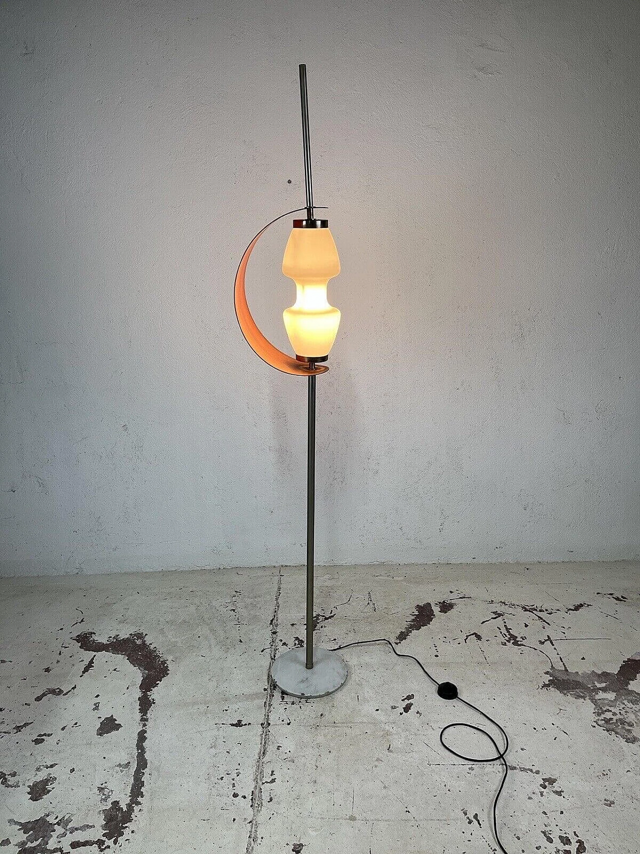 Marble, wood and glass floor lamp, 1950s 5