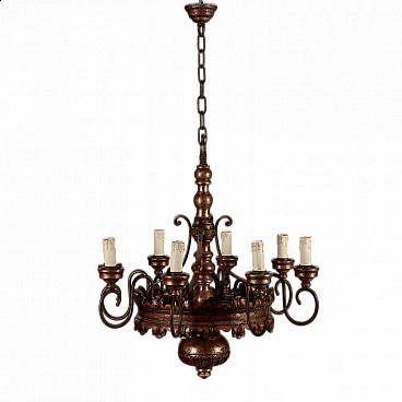 Georgian Style Brass and White Ceramic Eight-Arms Chandelier