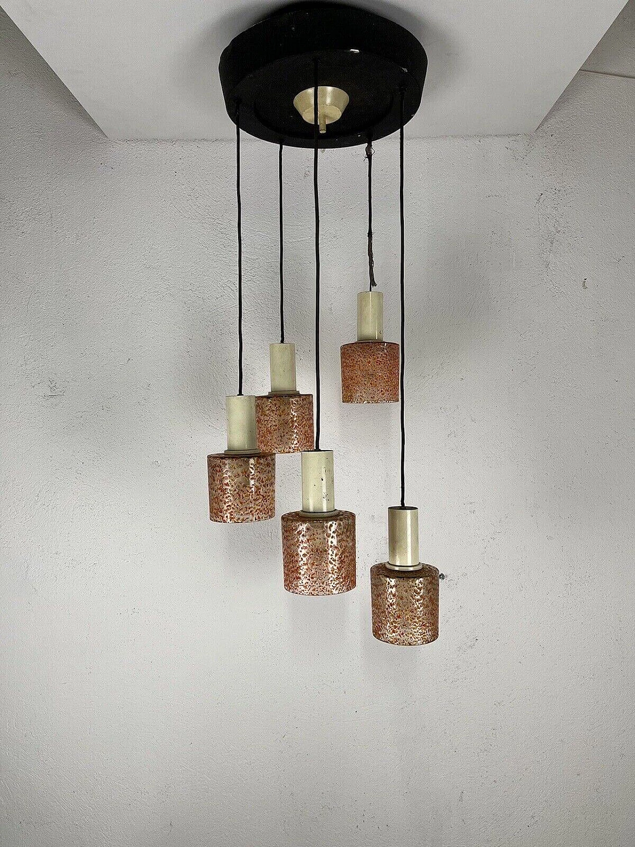 Five-light Space Age chandelier in coloured Murano glass, 1970s 1