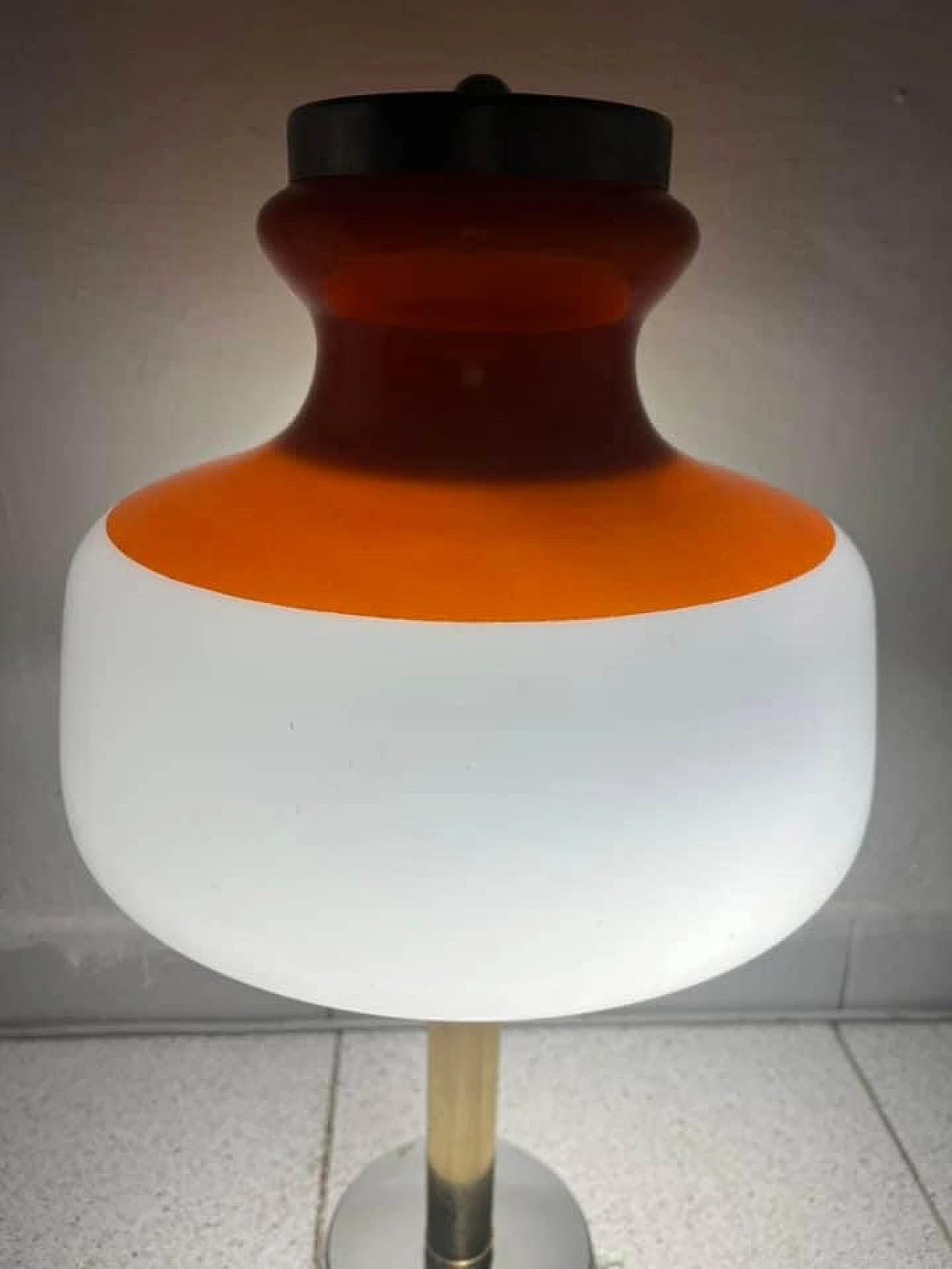 Glass table lamp in orange and white with metal structure, 1960s 5