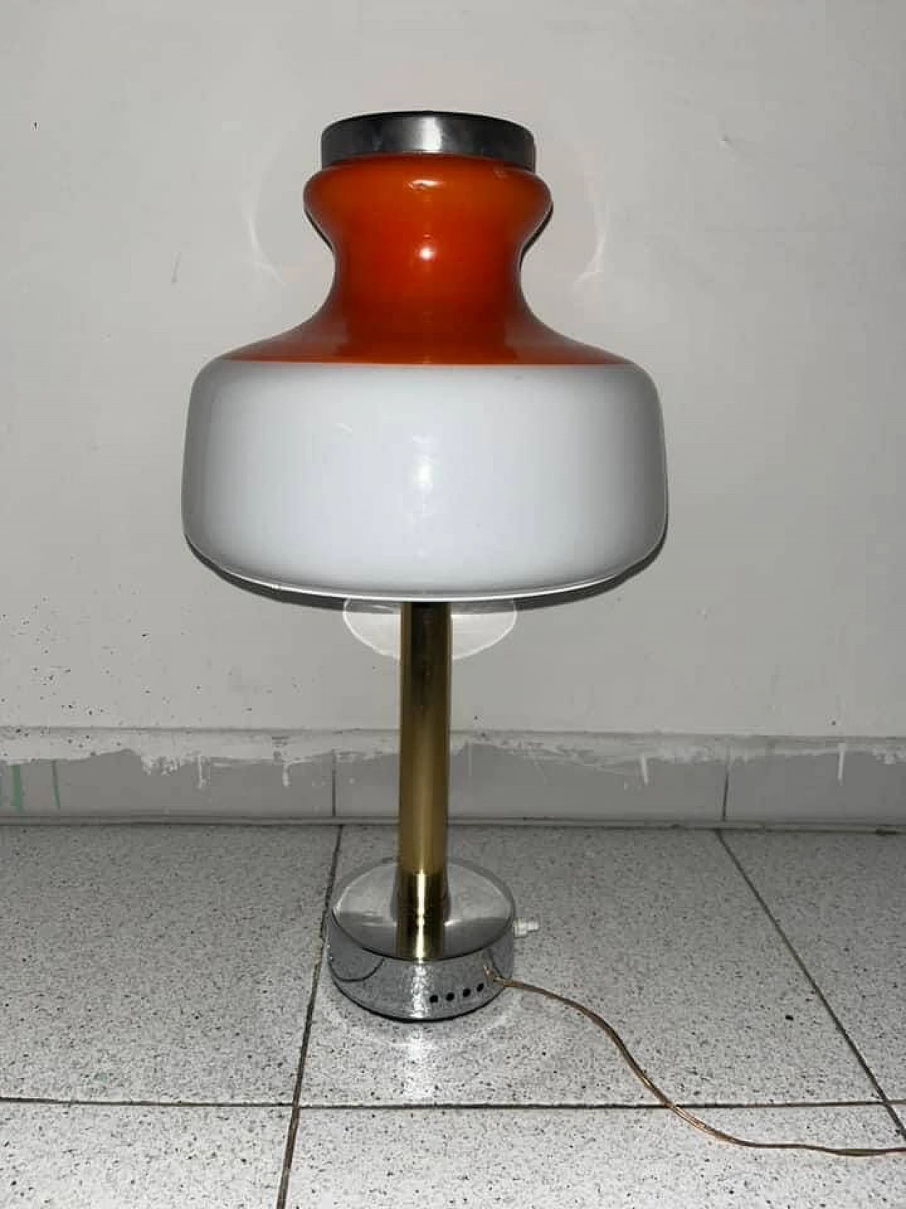 Glass table lamp in orange and white with metal structure, 1960s 8