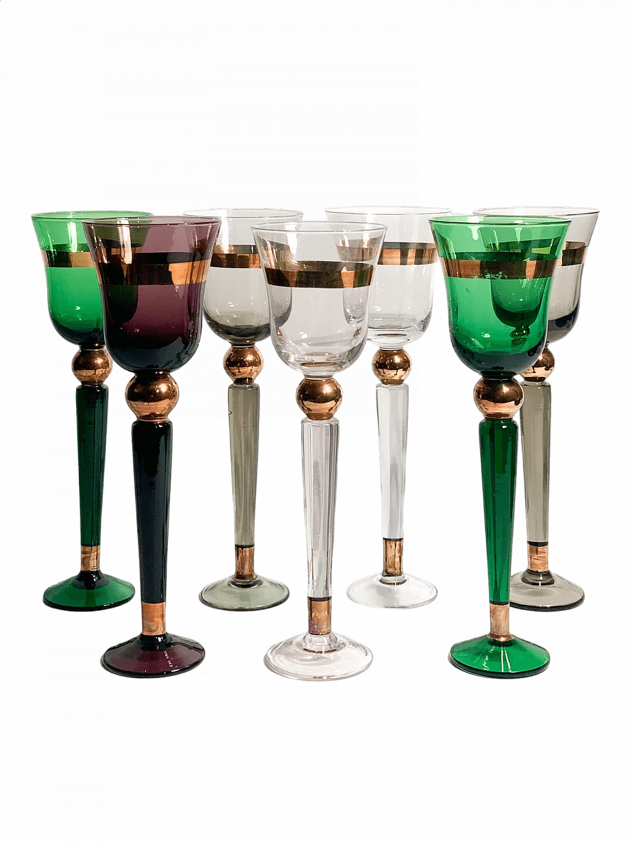 7 Multicoloured Murano glass goblets by Venini, 1950s 16