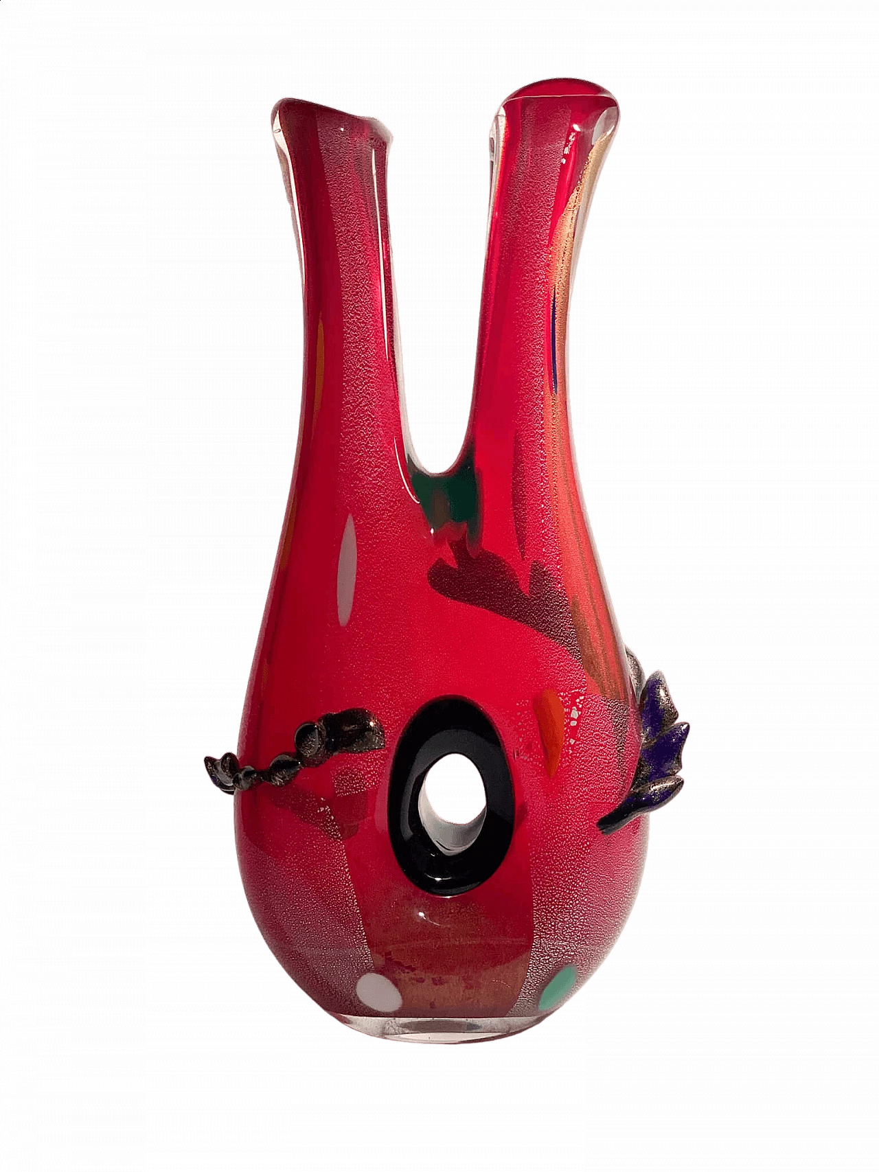 Red and multicoloured Murano glass vase in the style of Dino Martens, 1950s 13