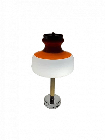 Glass table lamp in orange and white with metal structure, 1960s