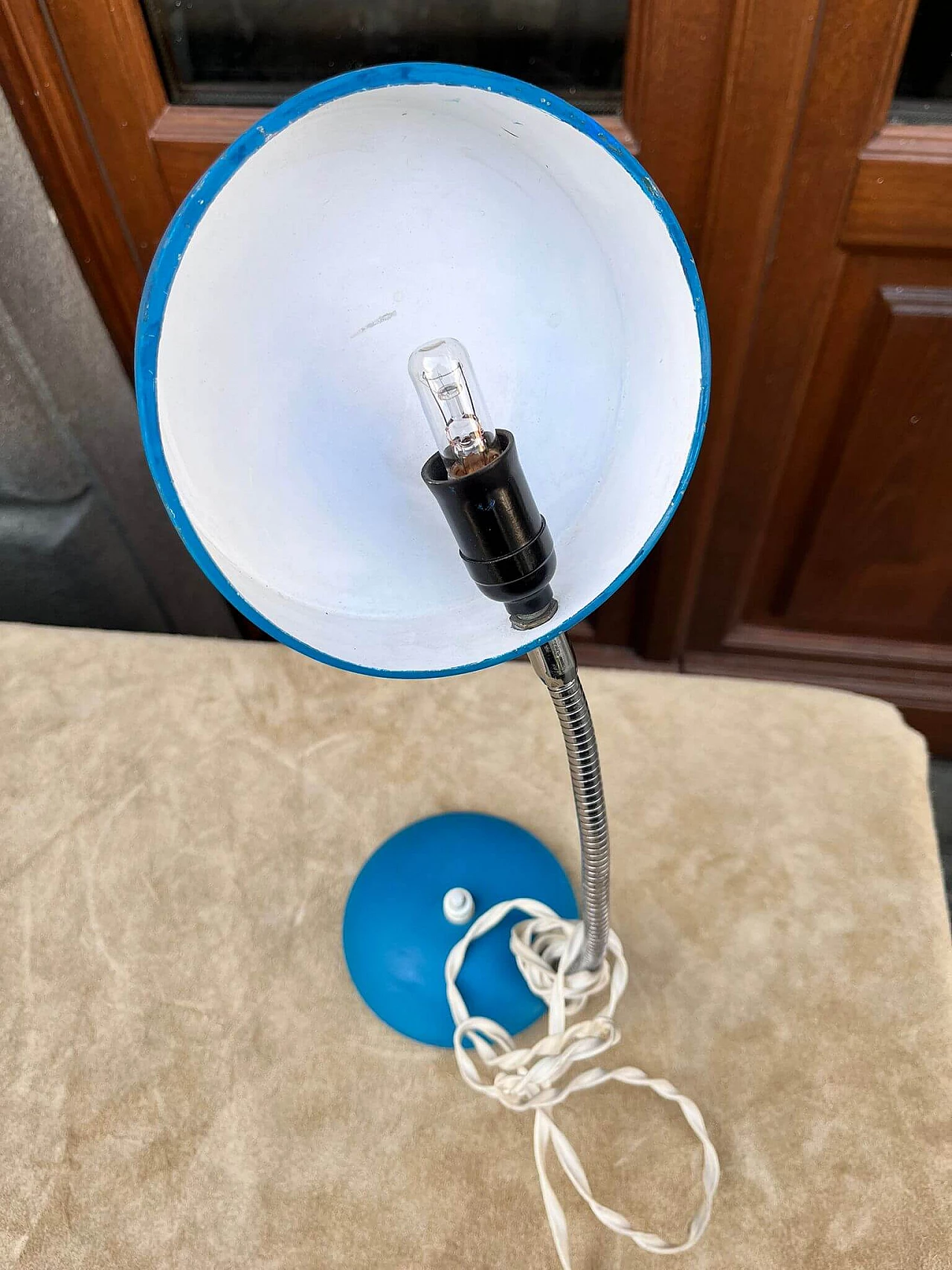 Blue table lamp in metal, 1950s 3