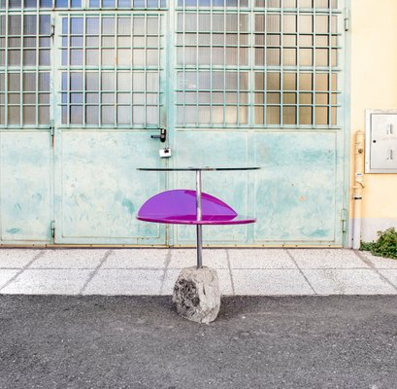 Stone, purple lacquered wood, steel and glass side table by Saporiti, 1980s 1