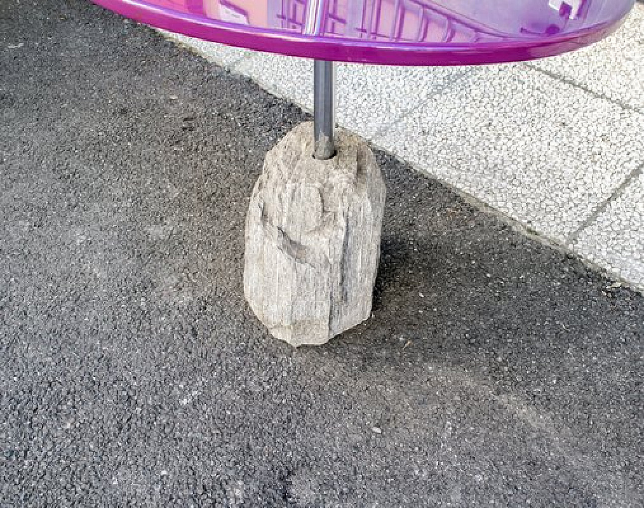 Stone, purple lacquered wood, steel and glass side table by Saporiti, 1980s 3