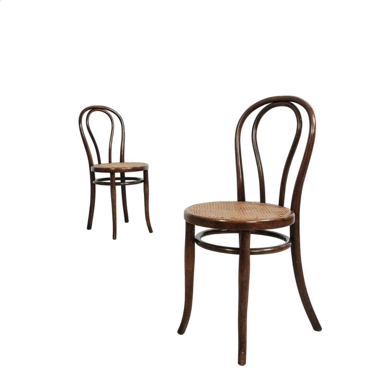 Pair of chairs 18 in bent beech and Vienna straw by Thonet, late 19th century 16