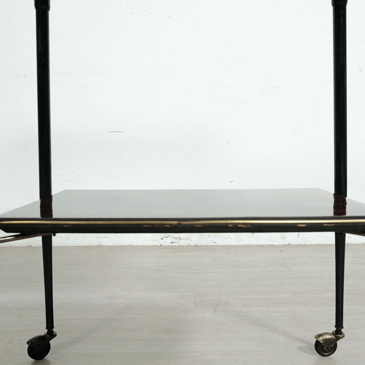 Enameled iron and rosewood TV stand cart by Rolein, 1950s 5