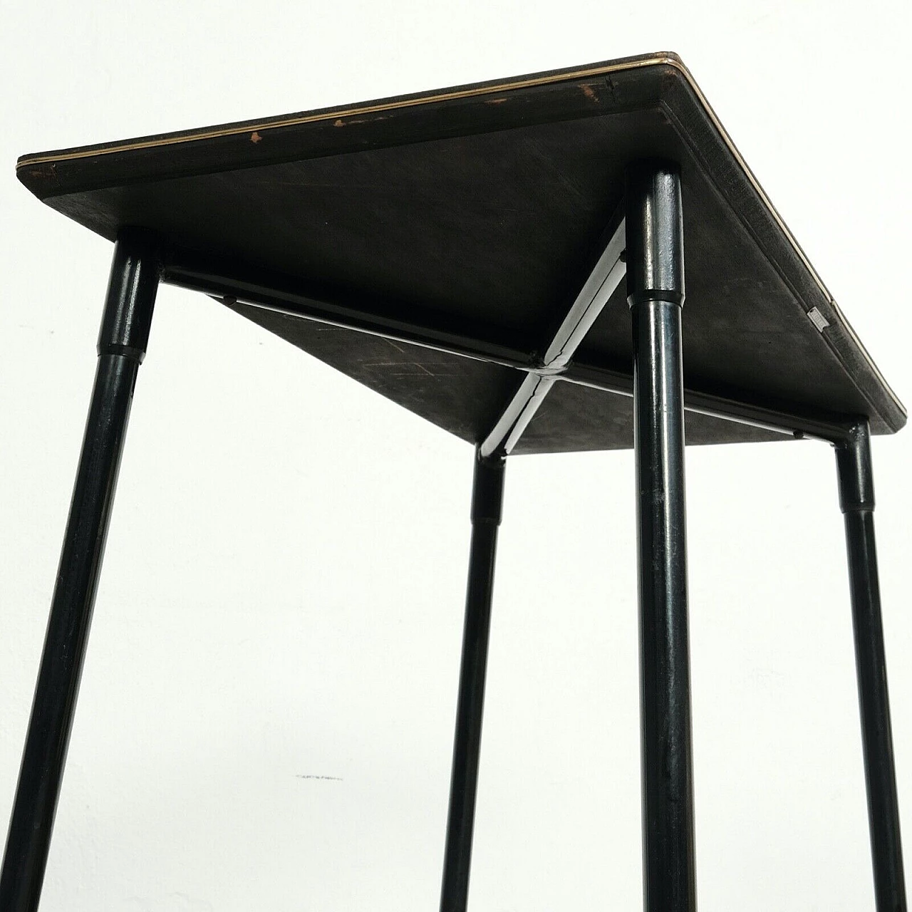 Enameled iron and rosewood TV stand cart by Rolein, 1950s 9