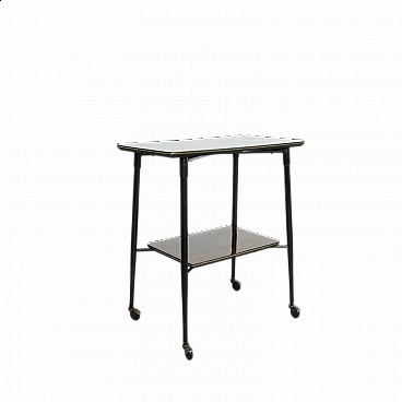 Enameled iron and rosewood TV stand cart by Rolein, 1950s