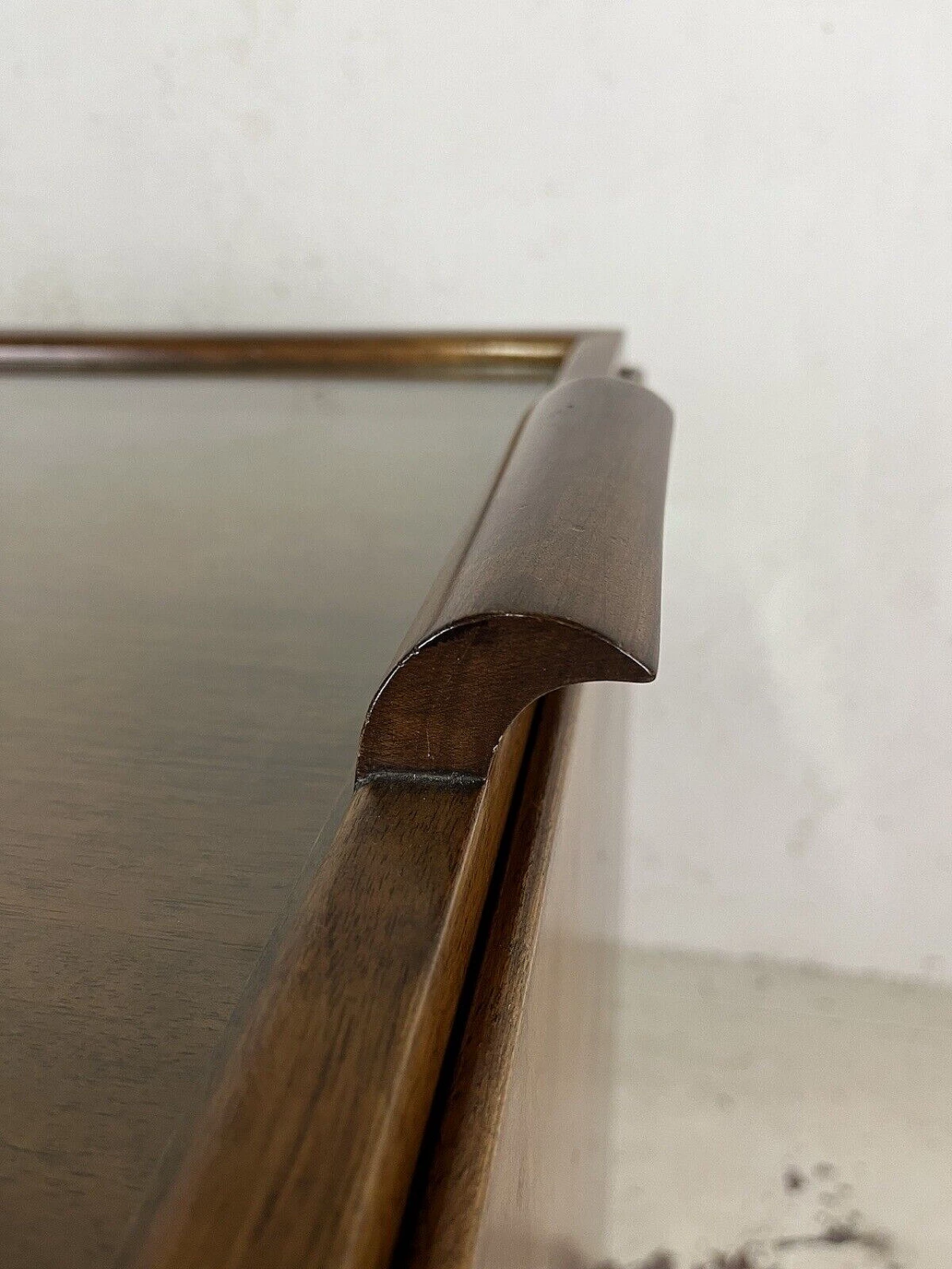 Wood, glass and brass bar cabinet with casters, 1970s 5