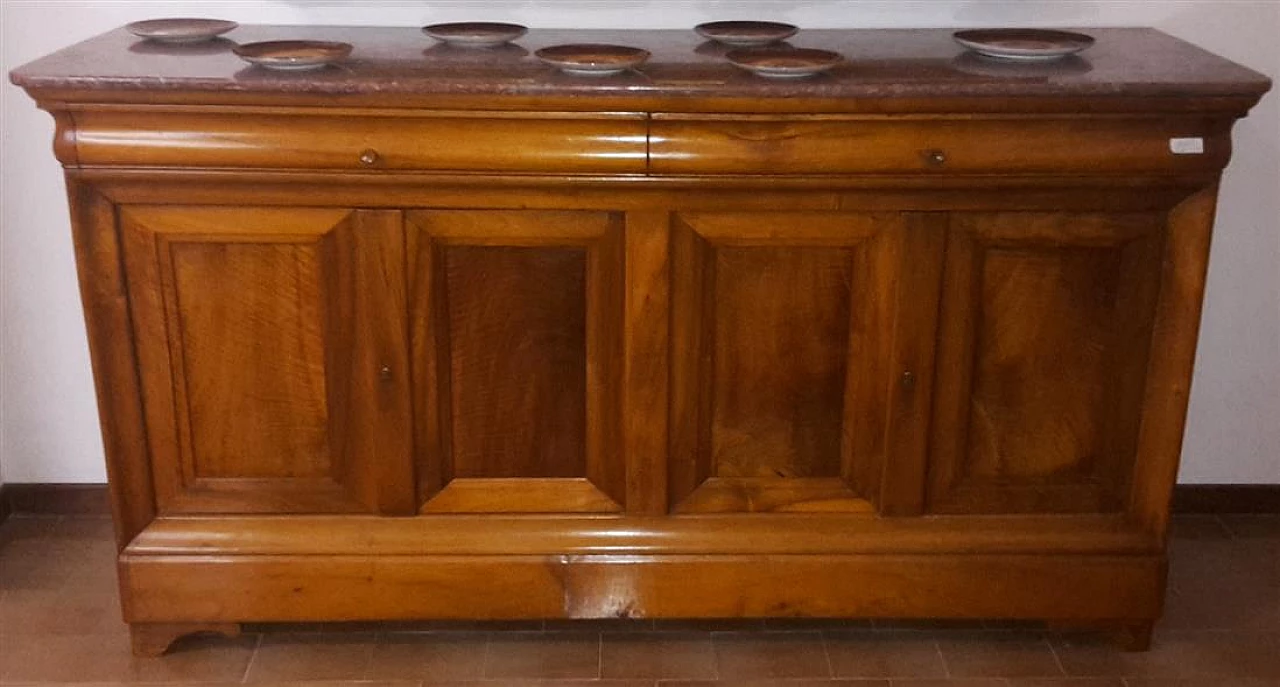 Four-door cherrywood sideboard with marble top, mid-19th century 1