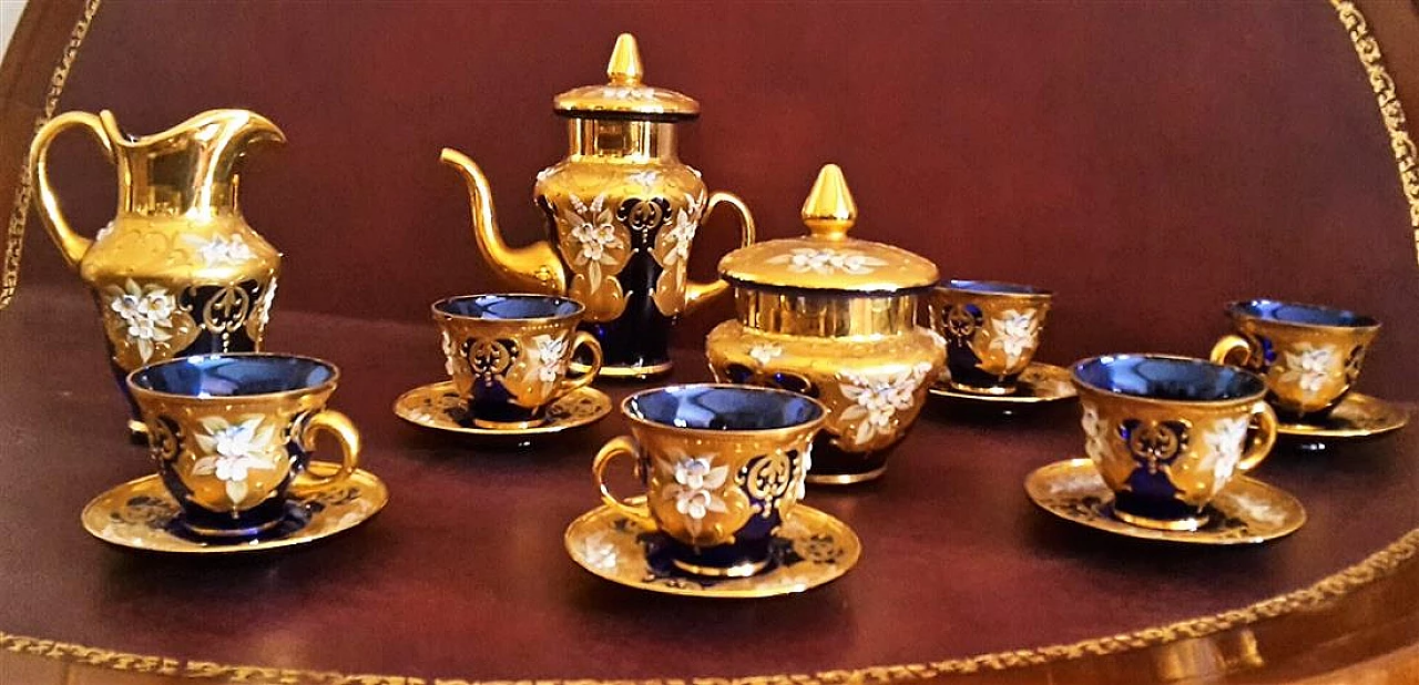 Cobalt blue and gilded Murano glass coffee service 2