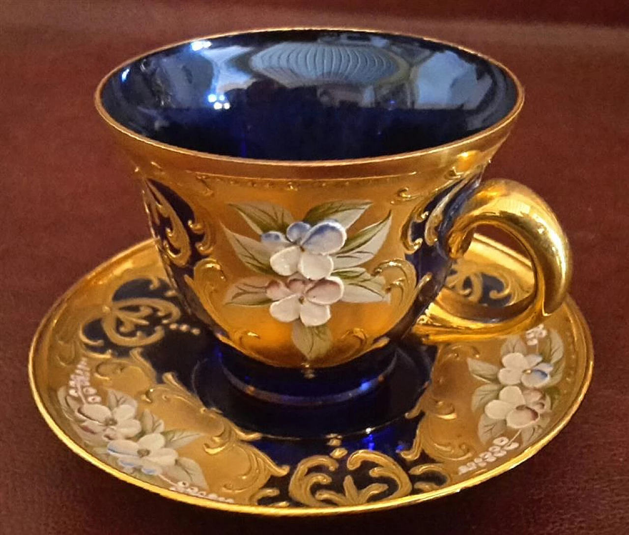 Cobalt blue and gilded Murano glass coffee service 6