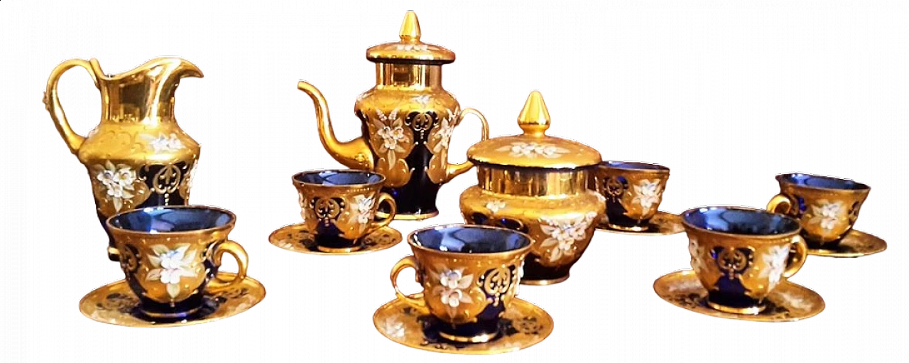 Cobalt blue and gilded Murano glass coffee service 7