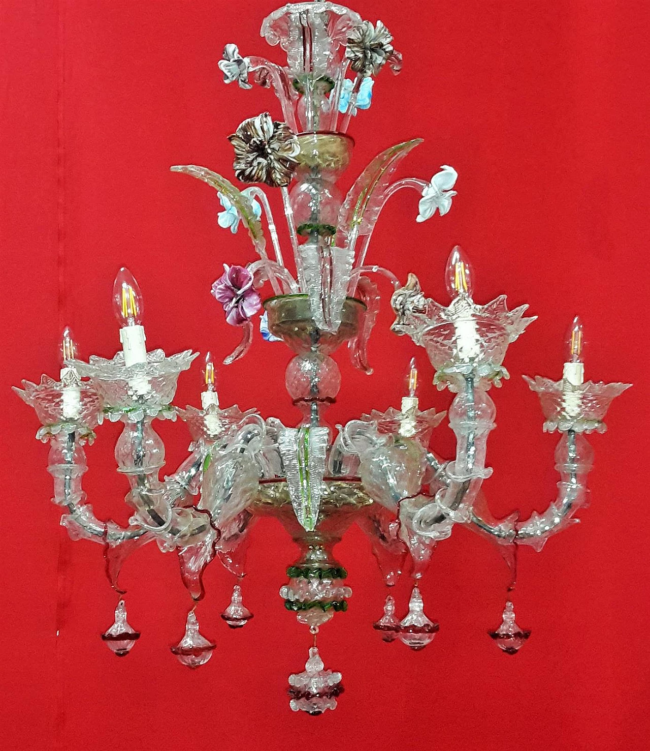 Six-light Murano blown glass chandelier, early 20th century 1