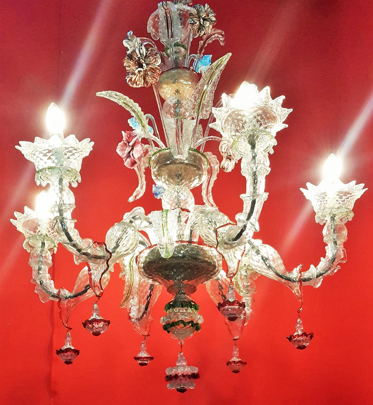 Six-light Murano blown glass chandelier, early 20th century 2