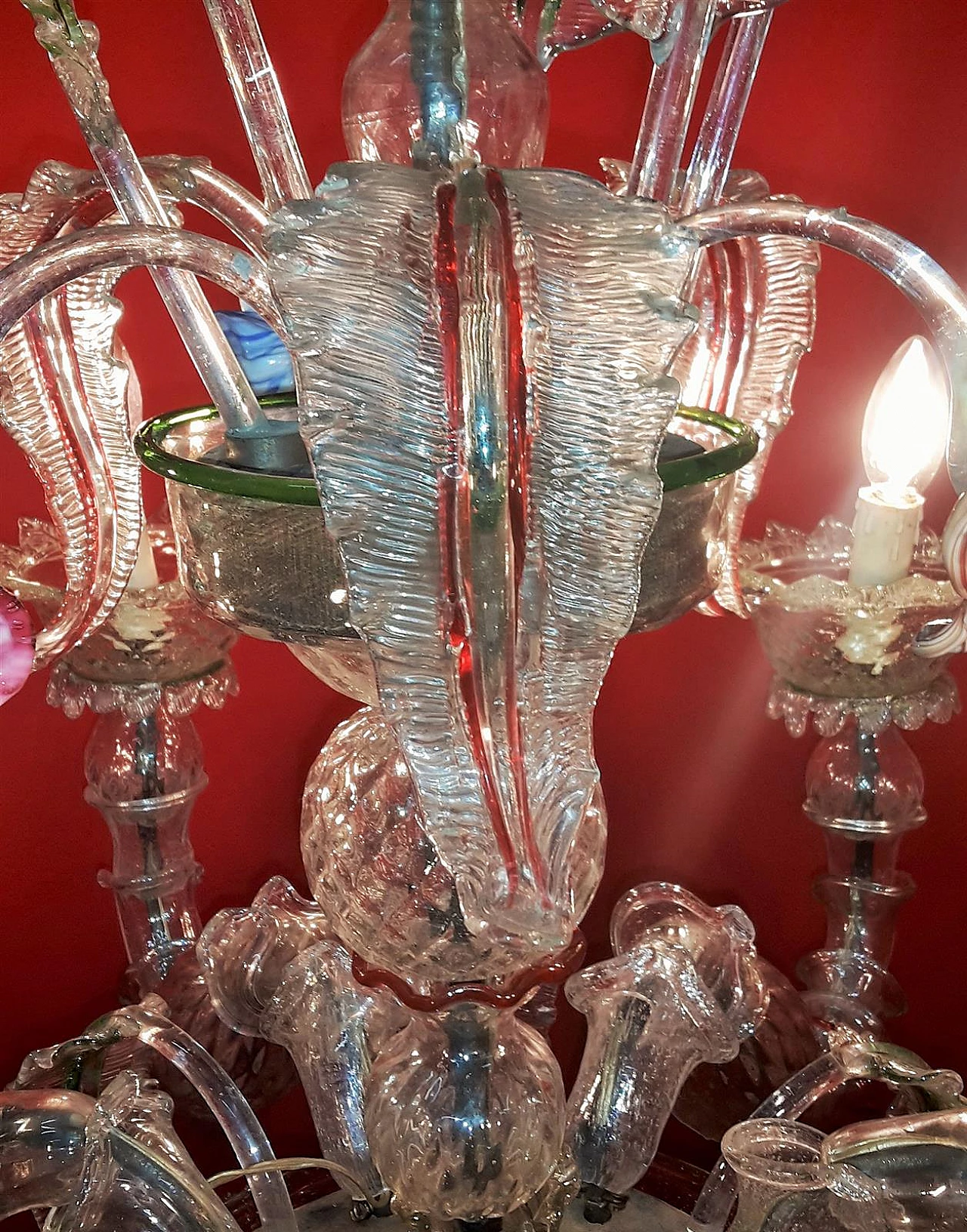 Six-light Murano blown glass chandelier, early 20th century 10