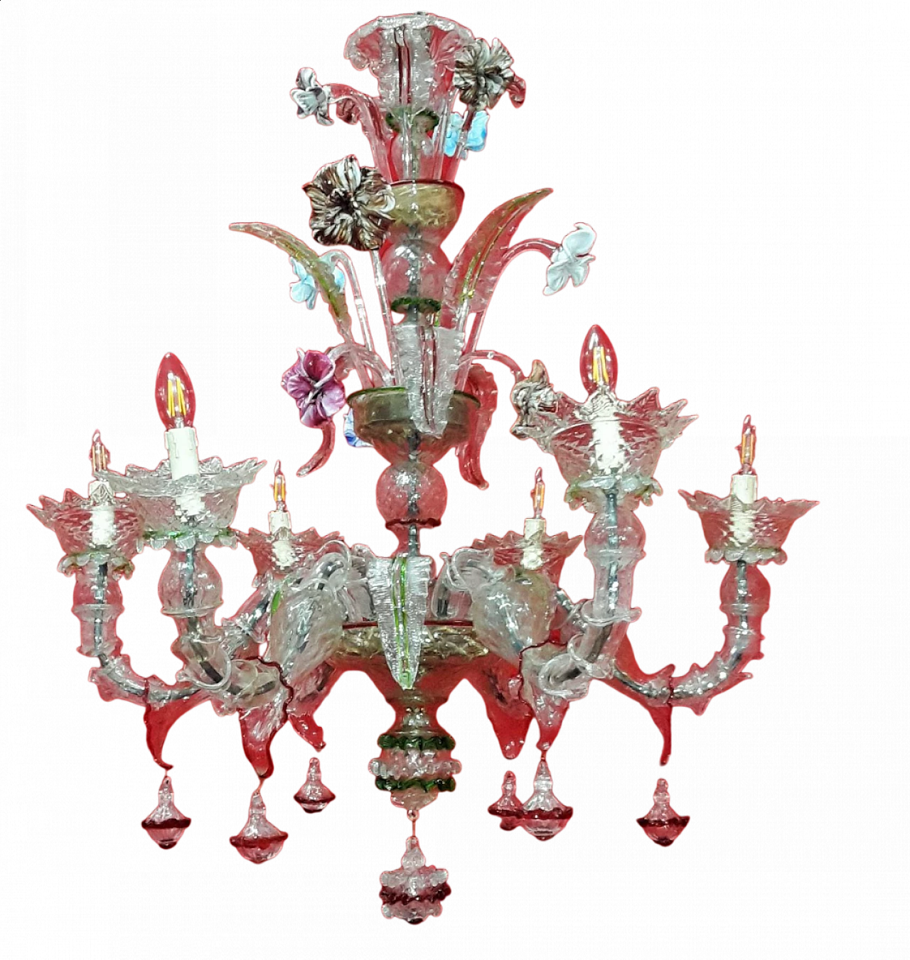 Six-light Murano blown glass chandelier, early 20th century 12