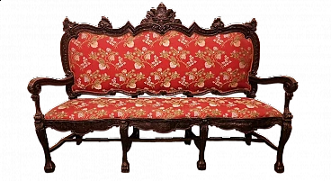 Venetian carved walnut and fabric sofa, early 17th century