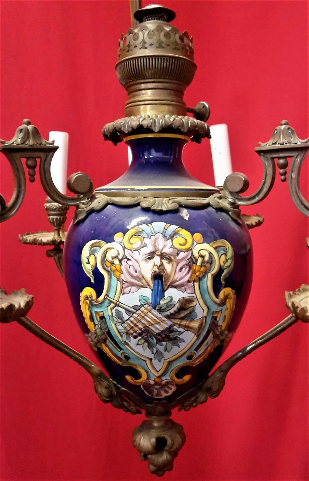 Nine-light majolica and bronze chandelier, second half of 19th century 3