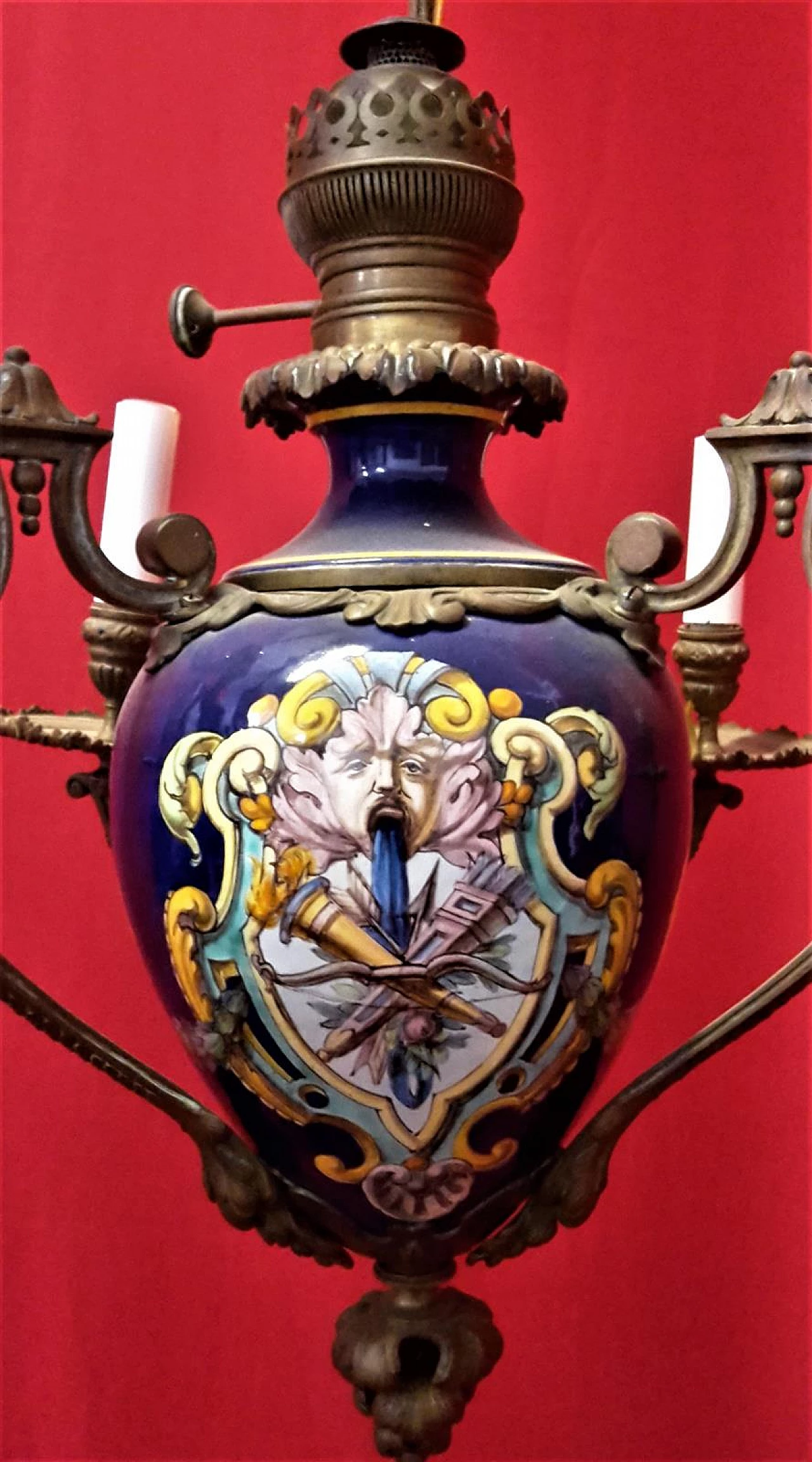 Nine-light majolica and bronze chandelier, second half of 19th century 5