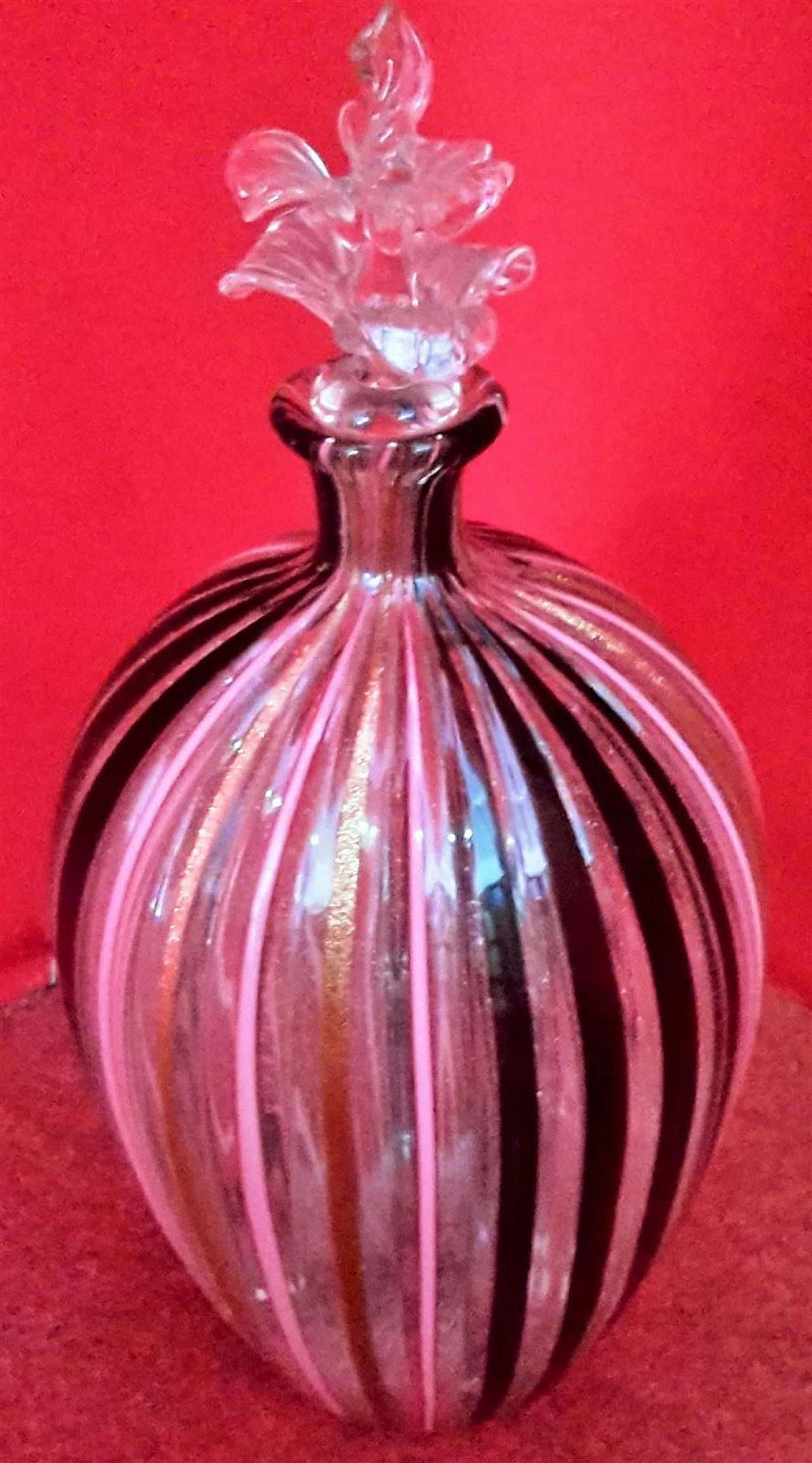 Transparent, pink and black Murano blown glass bottle 1