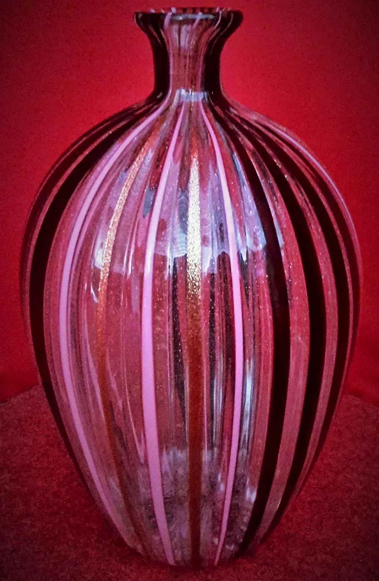 Transparent, pink and black Murano blown glass bottle 6