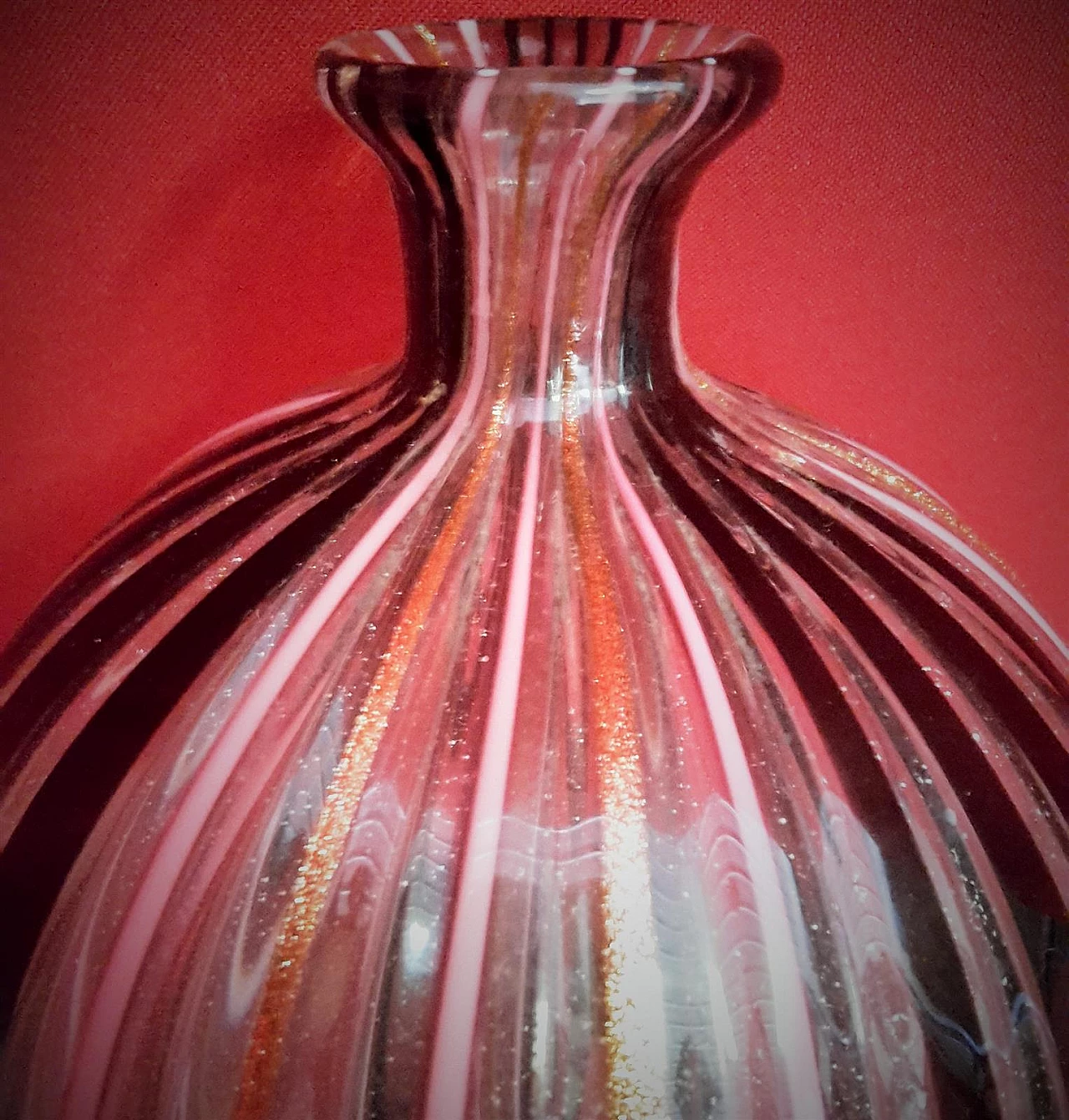 Transparent, pink and black Murano blown glass bottle 8