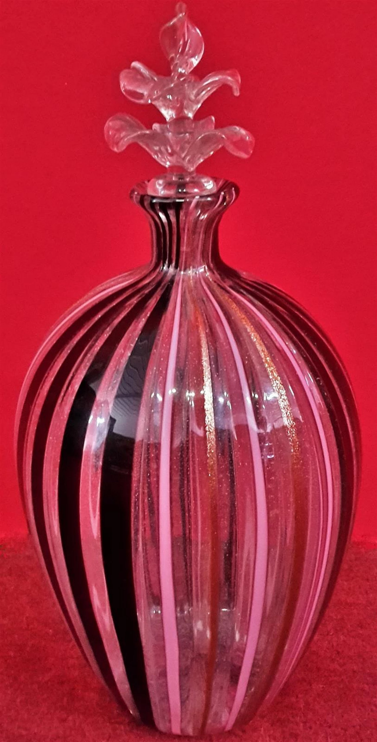 Transparent, pink and black Murano blown glass bottle 10