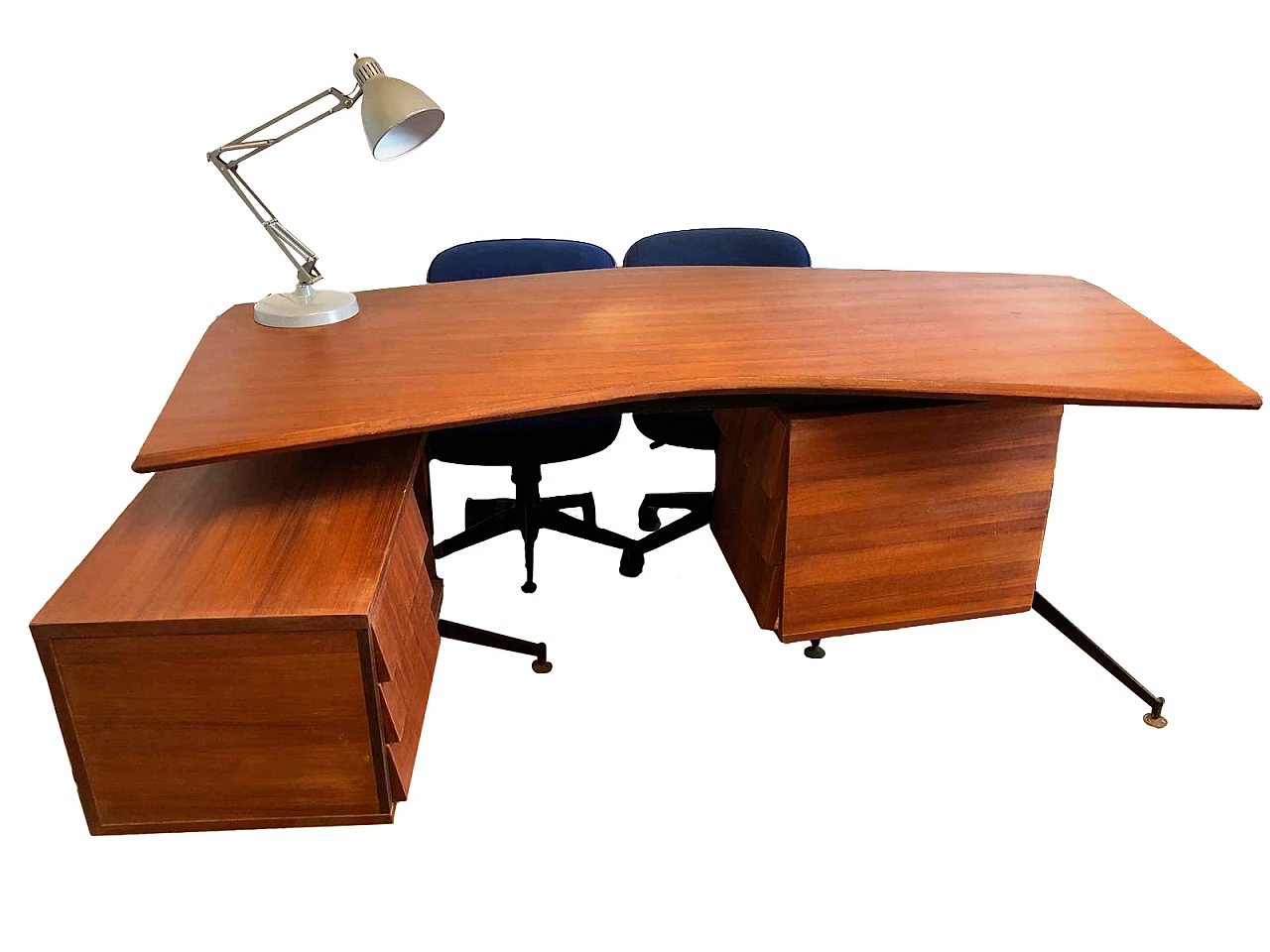 Teak and iron desk in the style of Osvaldo Borsani, 1960s 1