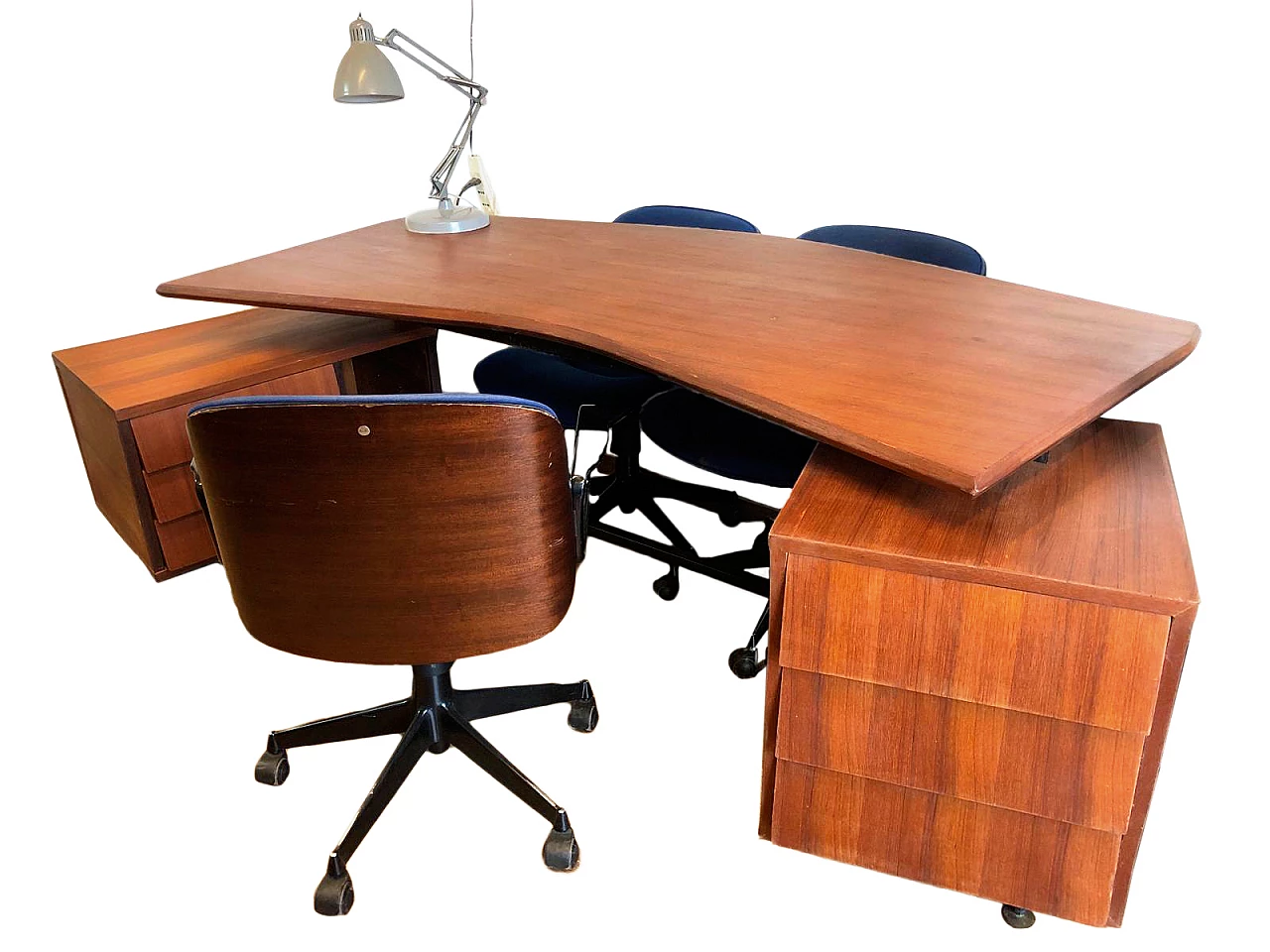 Teak and iron desk in the style of Osvaldo Borsani, 1960s 2