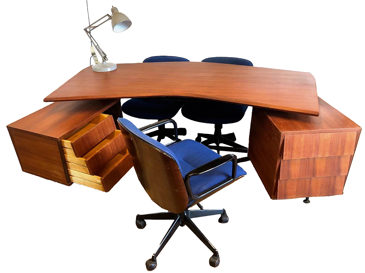 Teak and iron desk in the style of Osvaldo Borsani, 1960s 3