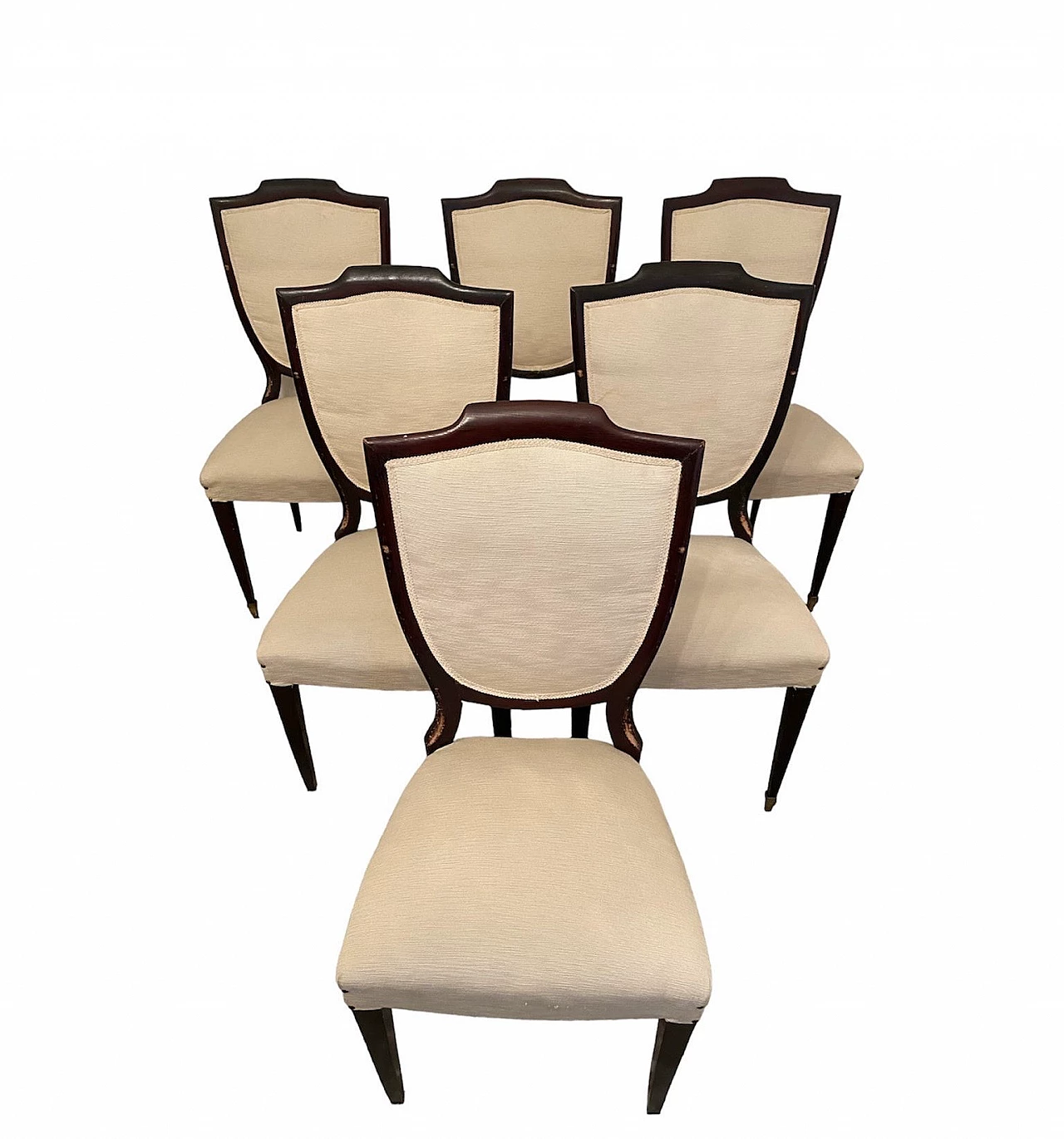 6 Chairs in wood and beige fabric, 1950s 2