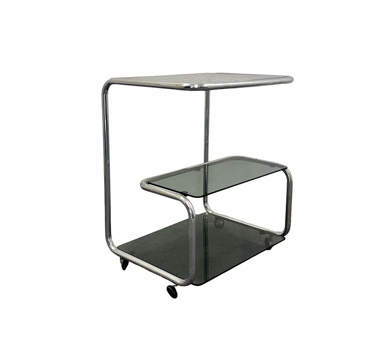 Bauhaus style steel and glass cart, 1970s 1