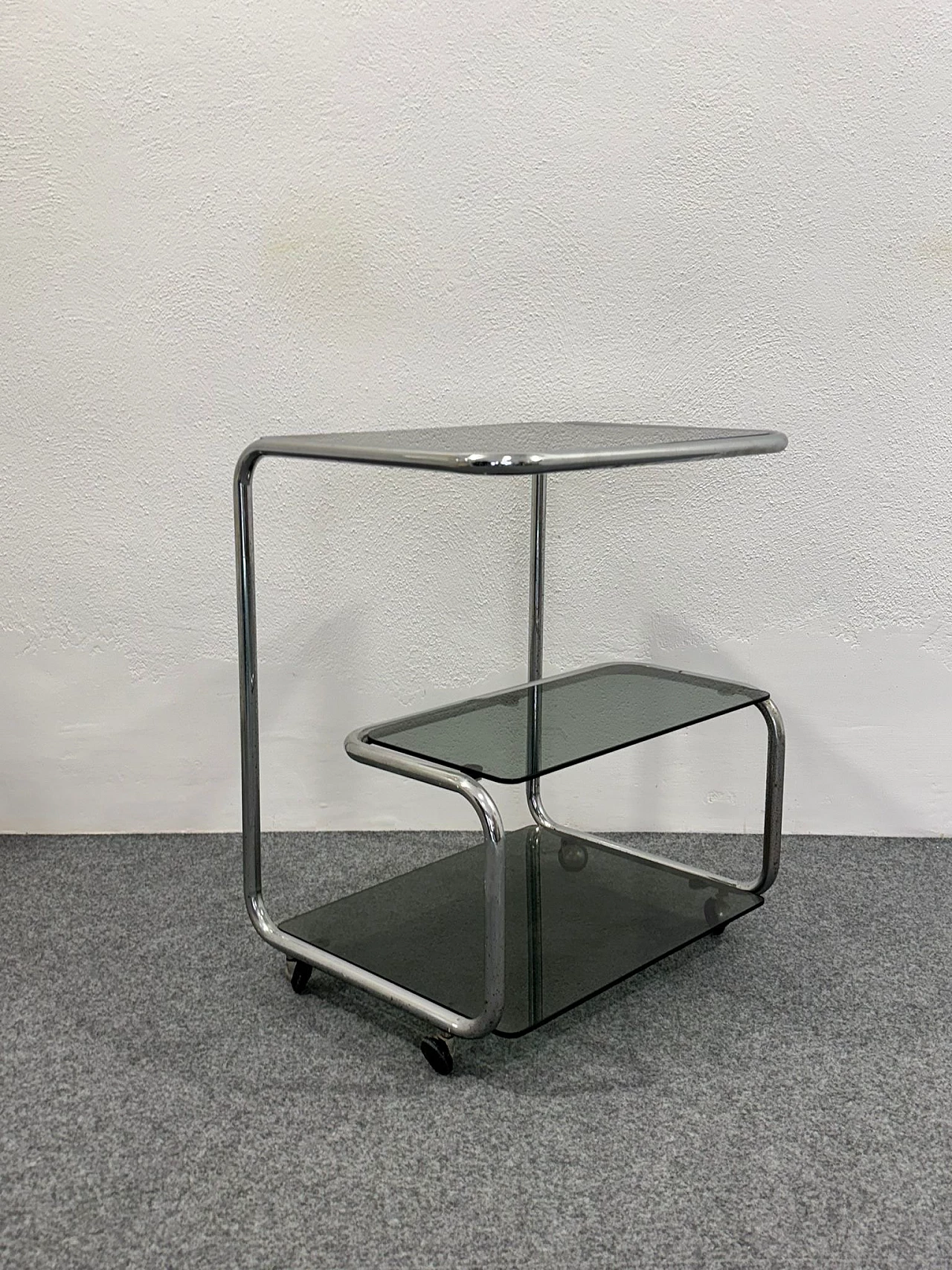 Bauhaus style steel and glass cart, 1970s 3