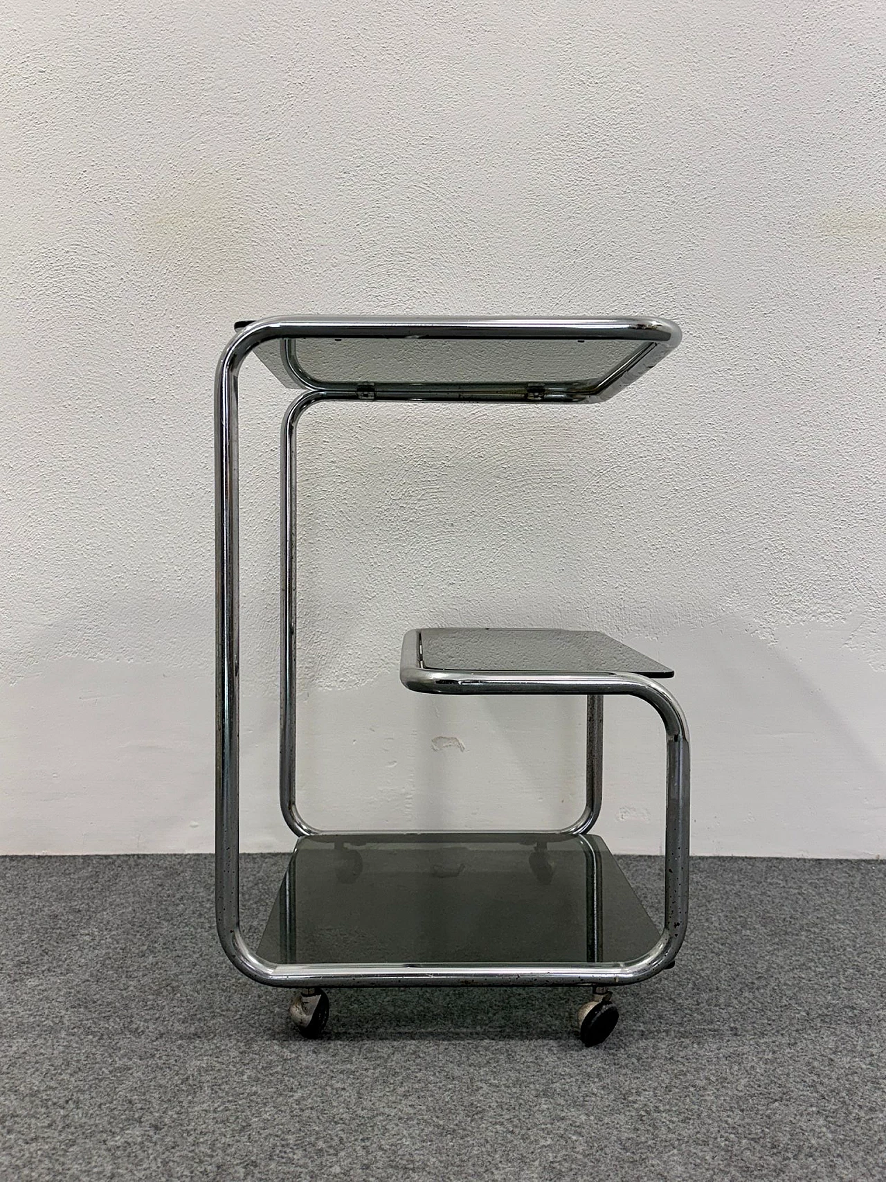 Bauhaus style steel and glass cart, 1970s 4