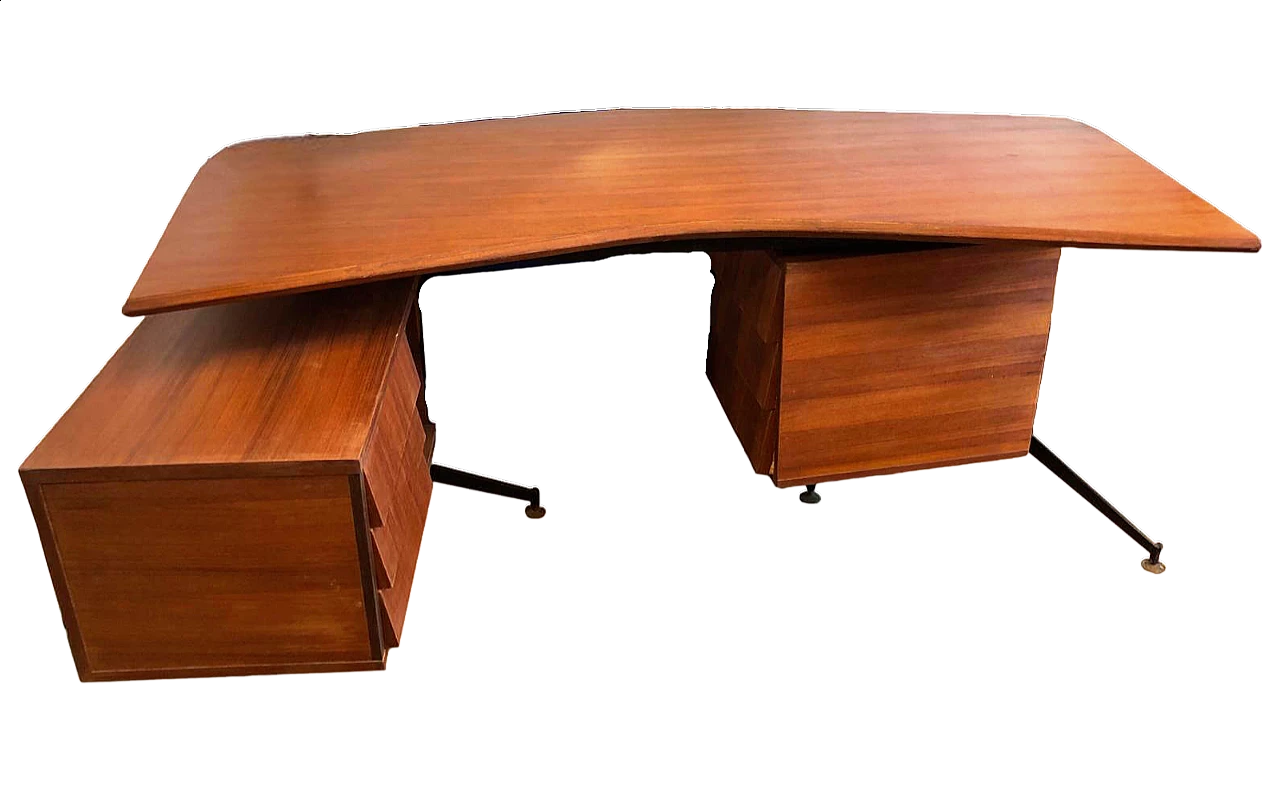 Teak and iron desk in the style of Osvaldo Borsani, 1960s 8