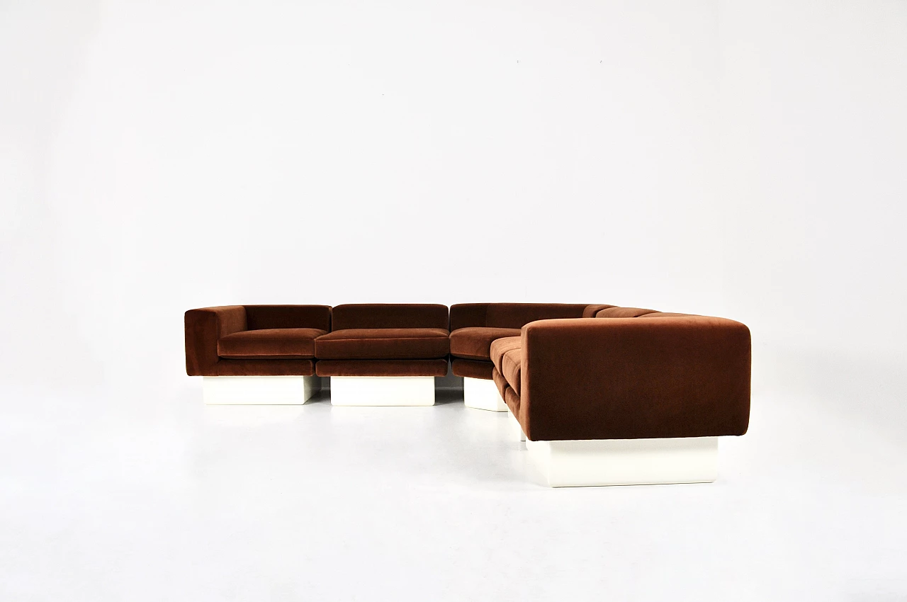 Modular sofa in brown suede and wood, 1980s 4