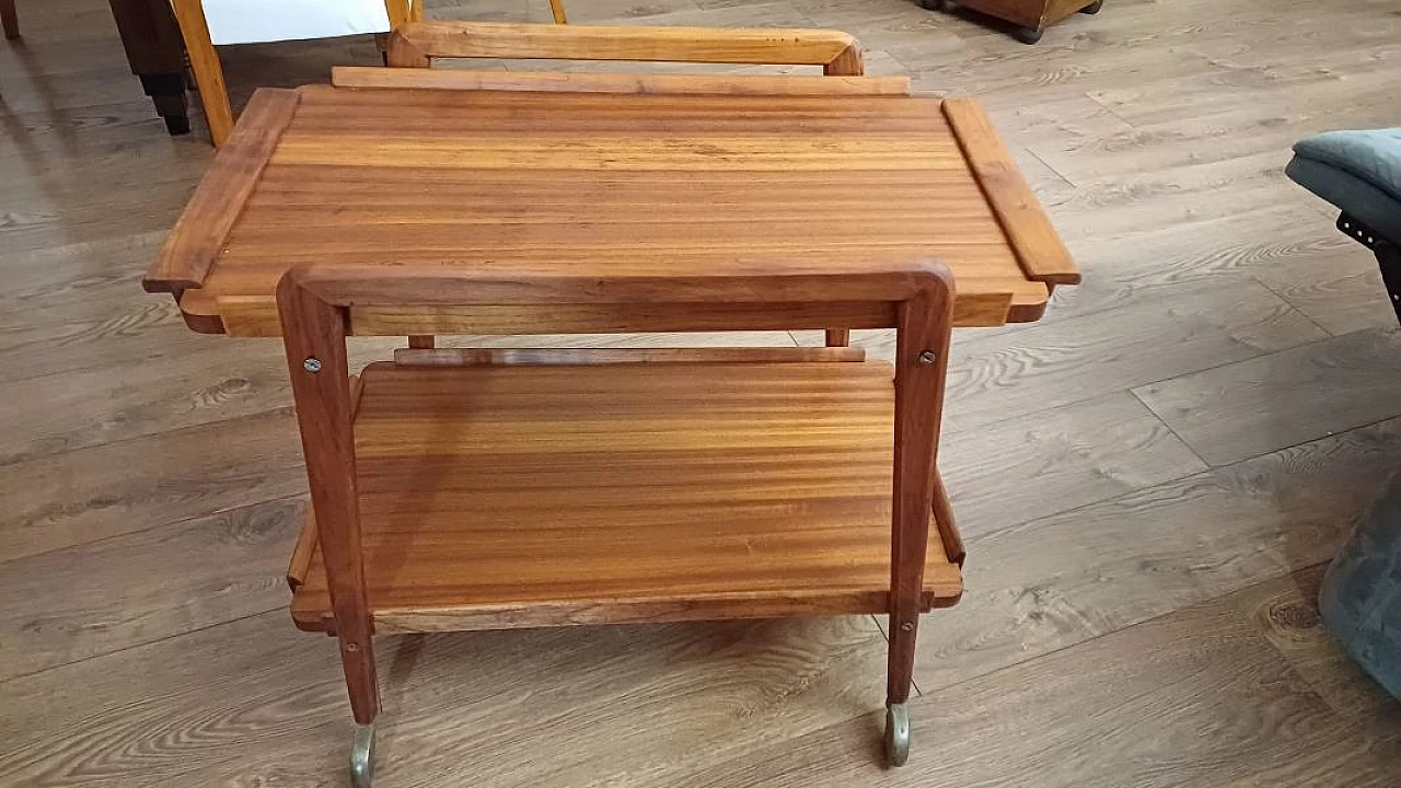 Teak food cart with wheels, 1960s 1