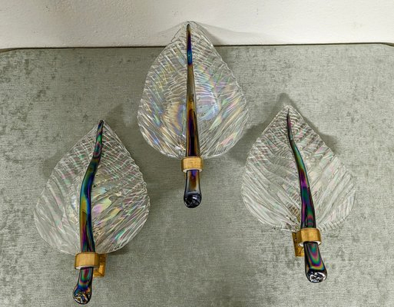 3 Murano glass Leaf wall lamps, 1970s 1
