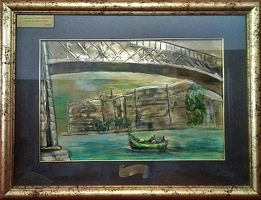 Castle and bridge of Taranto, embossed and painted brass plate