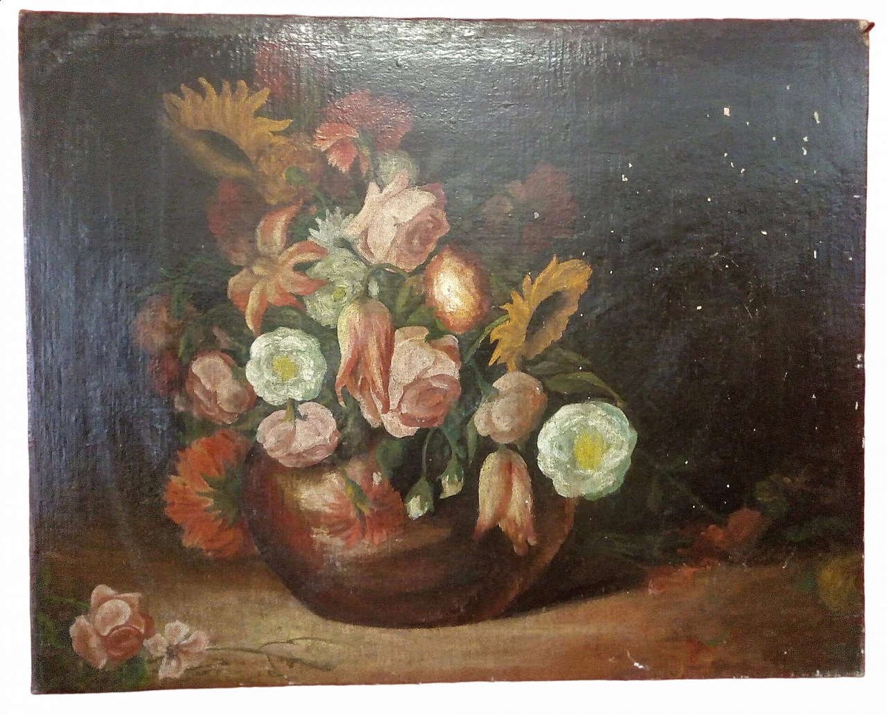 Flower vase, oil painting on canvas, second half of the 19th century 7