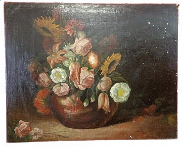 Flower vase, oil painting on canvas, second half of the 19th century