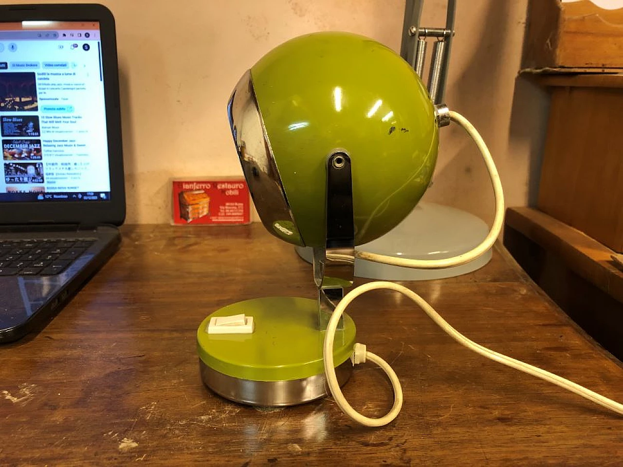 Table lamp in chromed metal and green laquered metal, 1940s 4