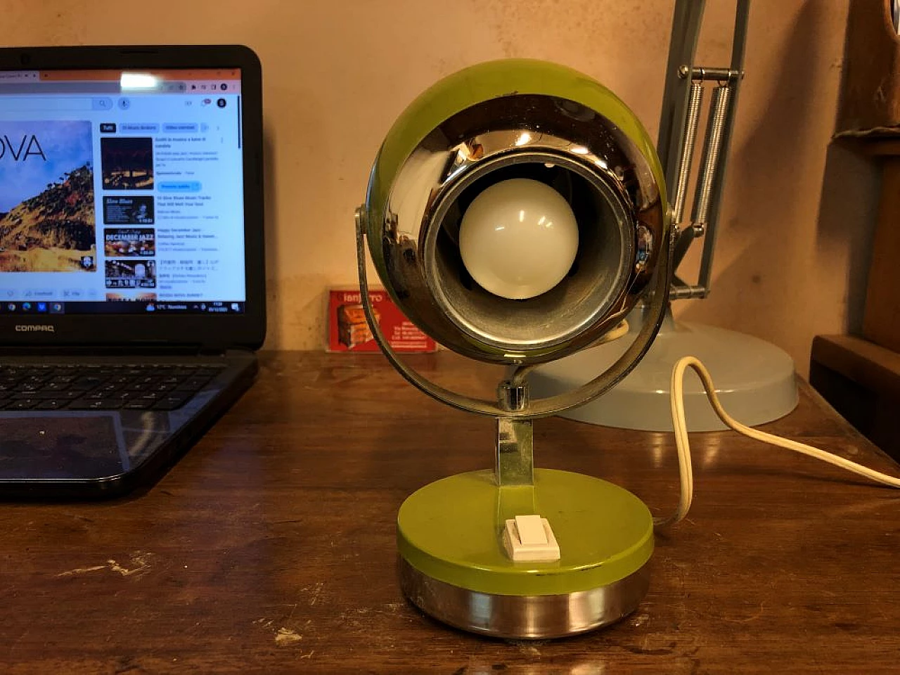 Table lamp in chromed metal and green laquered metal, 1940s 5